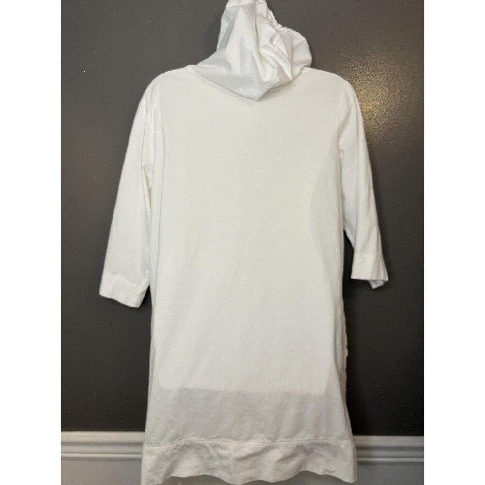 L.L. Bean Jacket Womens Large White Cotton Hooded 3/4 Sleeve Full Zip Pockets - Picture 6 of 7